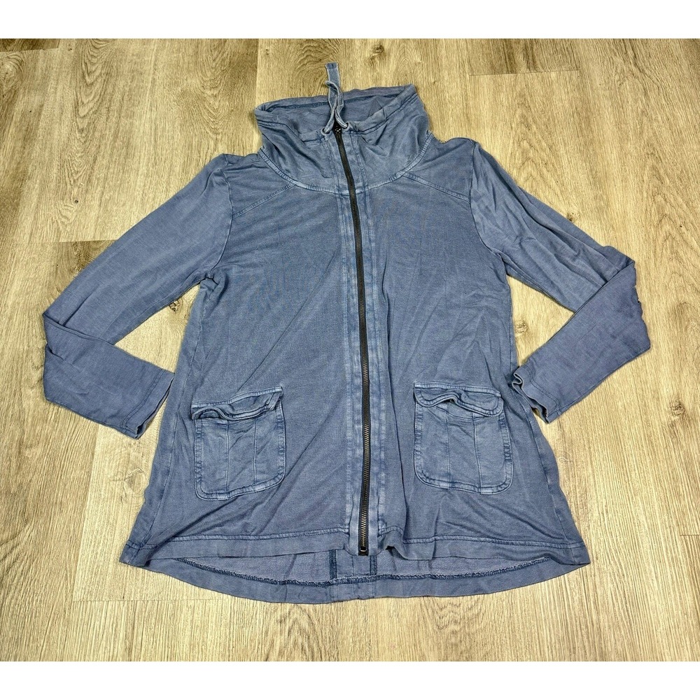 Soma Sweater Jacket Womens Small Blue Full Zip Mock Neck Lightweight Drawstring